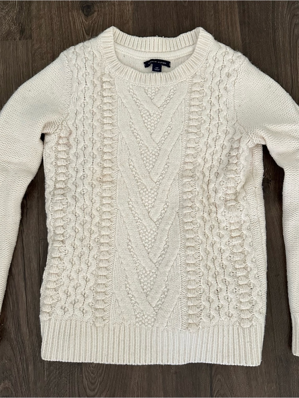Tommy Hilfiger Ivory Cable Knit Crewneck Sweater